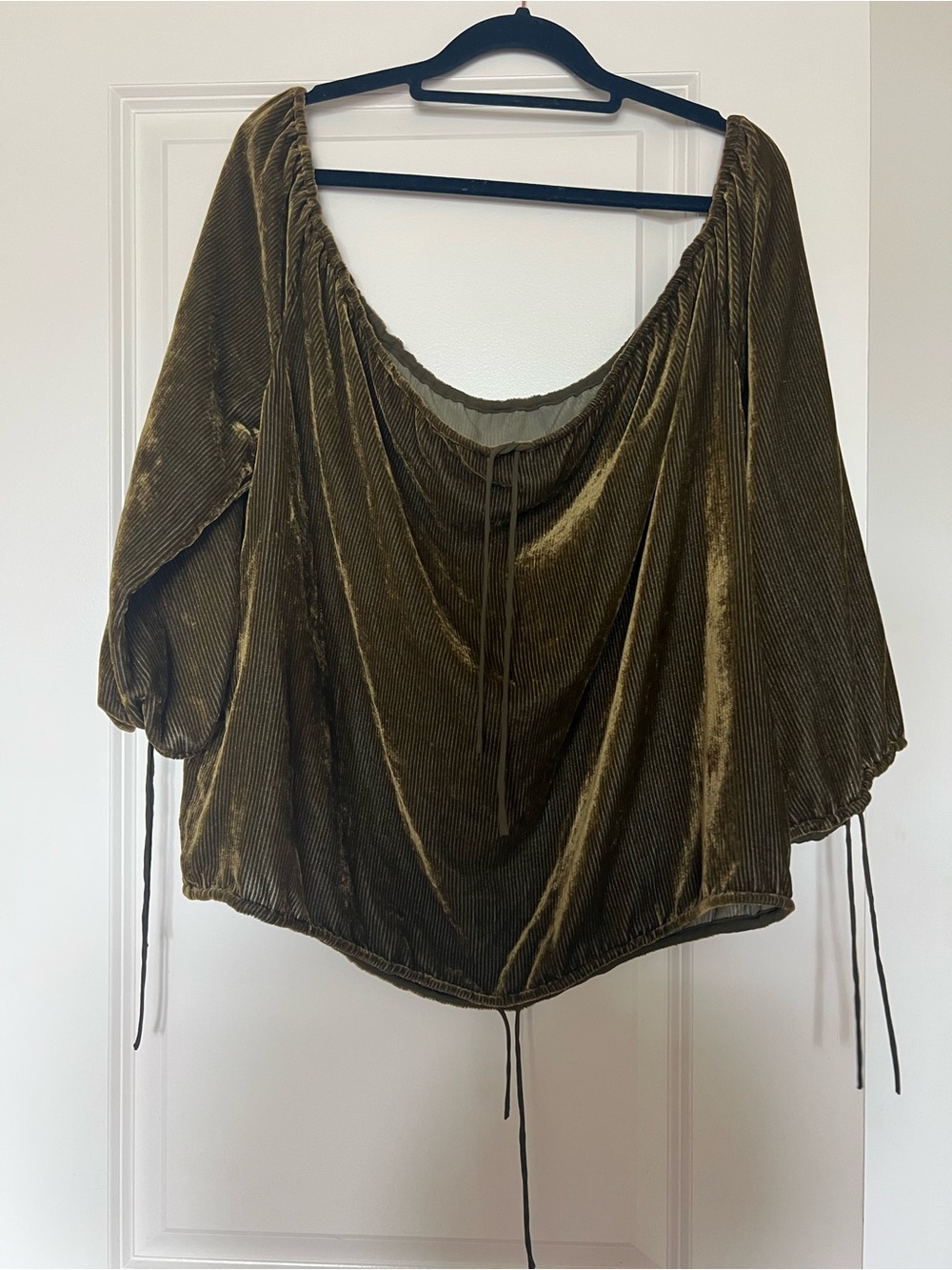 Emanuel Ungaro Olive Velvet Peasant Blouse